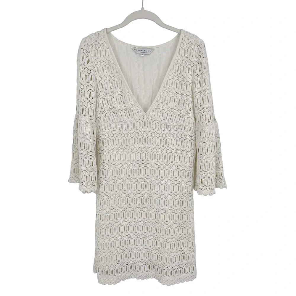 TRINA TURK Off White Cotton Eyelet Crochet Sheath Dress - Size 8 - Picture 14 of 14